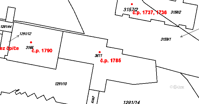 Rožnov pod Radhoštěm 1785 na parcele st. 3611 v KÚ Rožnov pod Radhoštěm, Katastrální mapa