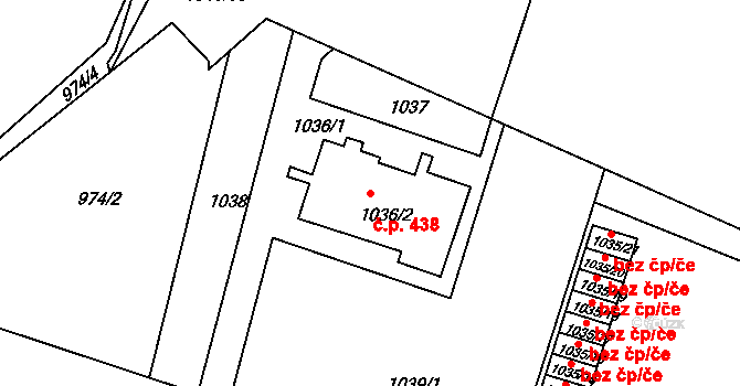 Březnice 438 na parcele st. 1036/2 v KÚ Březnice, Katastrální mapa