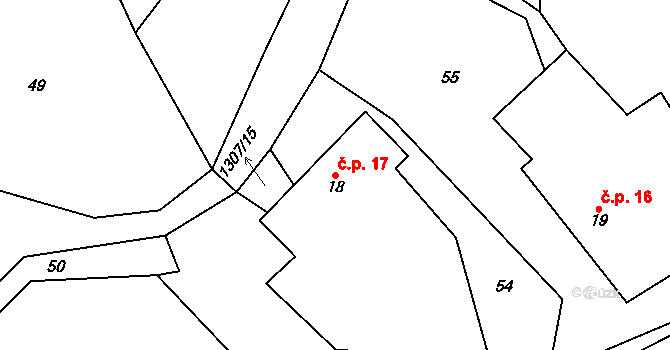 Horní Světlá 17, Bradáčov na parcele st. 18 v KÚ Horní Světlá u Bradáčova, Katastrální mapa