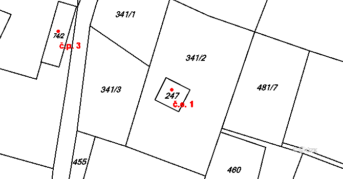 Loveč 1, Mladějov na parcele st. 247 v KÚ Mladějov v Čechách, Katastrální mapa