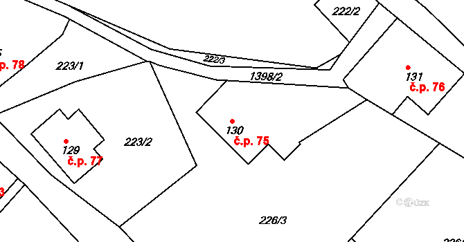 Stará Paka 75 na parcele st. 130 v KÚ Stará Paka, Katastrální mapa