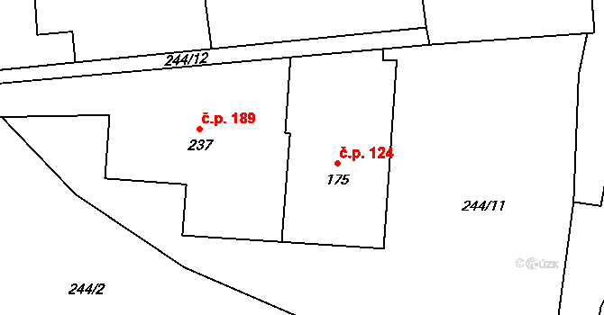Chocerady 124 na parcele st. 175 v KÚ Chocerady, Katastrální mapa