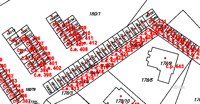 Klášterec nad Ohří 421 na parcele st. 180/48 v KÚ Klášterec nad Ohří, Katastrální mapa