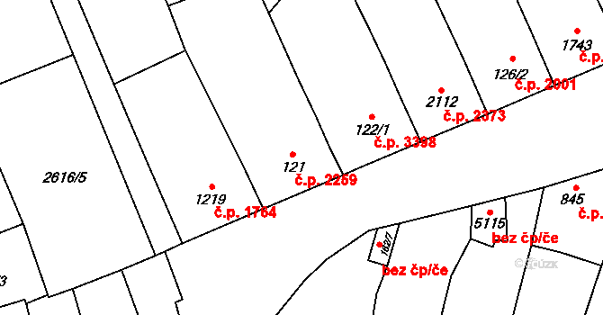 Břeclav 2259 na parcele st. 121 v KÚ Břeclav, Katastrální mapa