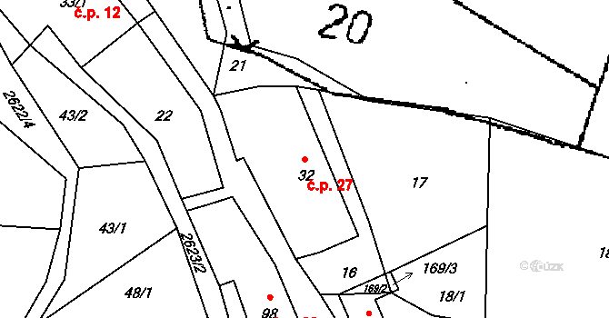 Žumberk 27, Žár na parcele st. 32 v KÚ Žumberk u Nových Hradů, Katastrální mapa