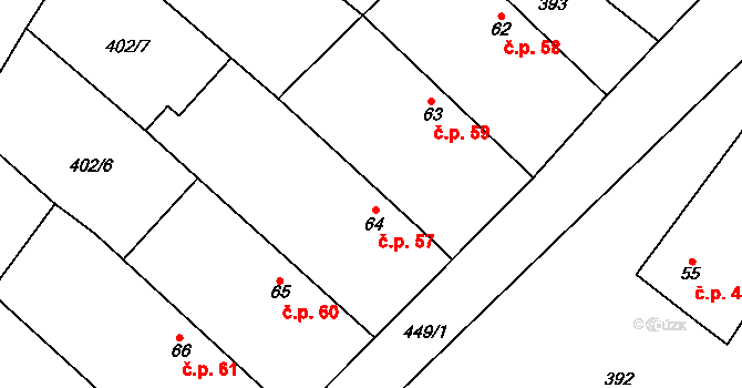 Lišice 57 na parcele st. 64 v KÚ Lišice, Katastrální mapa