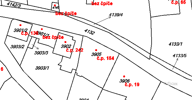 Lískovec 154, Frýdek-Místek na parcele st. 3905 v KÚ Lískovec u Frýdku-Místku, Katastrální mapa