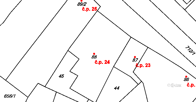 Chlumín 24 na parcele st. 88 v KÚ Chlumín, Katastrální mapa