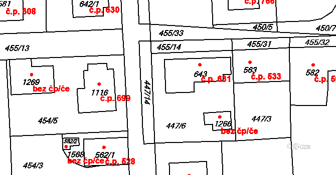 Blovice 631 na parcele st. 643 v KÚ Blovice, Katastrální mapa