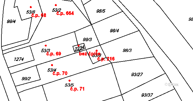 Úšovice 216, Mariánské Lázně na parcele st. 53/6 v KÚ Úšovice, Katastrální mapa