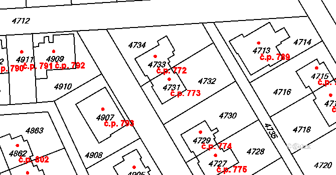 Záběhlice 773, Praha na parcele st. 4731 v KÚ Záběhlice, Katastrální mapa