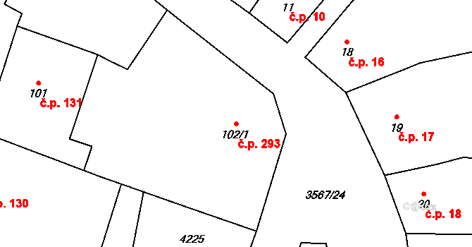 Lomnice nad Lužnicí 293 na parcele st. 102/1 v KÚ Lomnice nad Lužnicí, Katastrální mapa