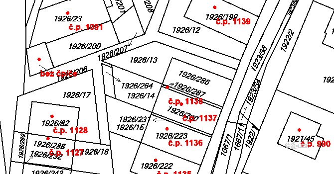 Sedlčany 1138 na parcele st. 1926/286 v KÚ Sedlčany, Katastrální mapa