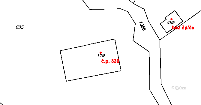 Podhůří 330, Vrchlabí na parcele st. 119 v KÚ Podhůří-Harta, Katastrální mapa