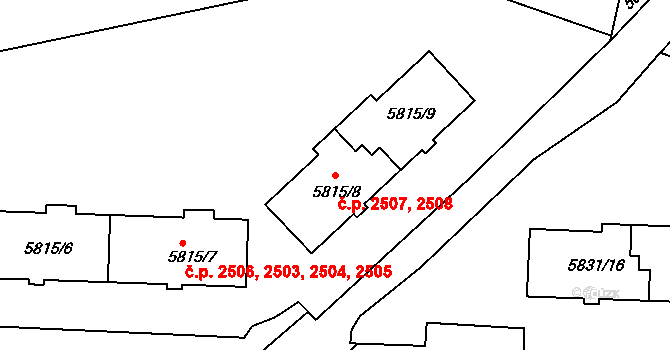 Česká Lípa 2507,2508 na parcele st. 5815/8 v KÚ Česká Lípa, Katastrální mapa