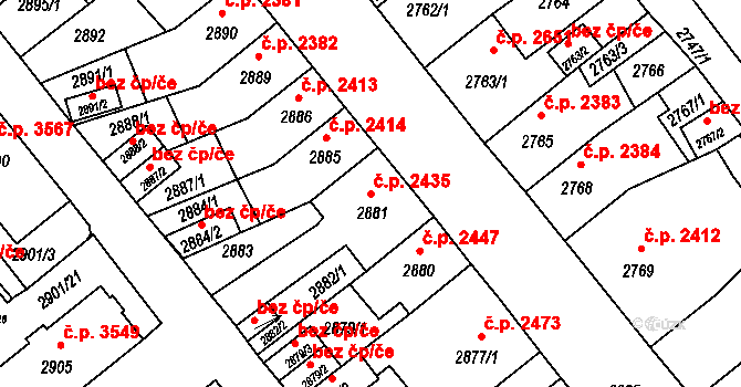 Chomutov 2435 na parcele st. 2881 v KÚ Chomutov II, Katastrální mapa