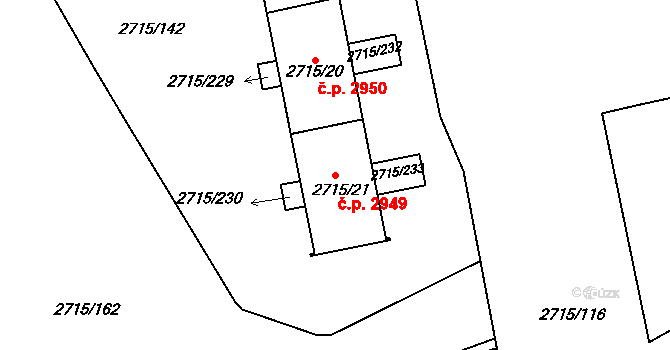 Hranice 2949, Karviná na parcele st. 2715/21 v KÚ Karviná-město, Katastrální mapa