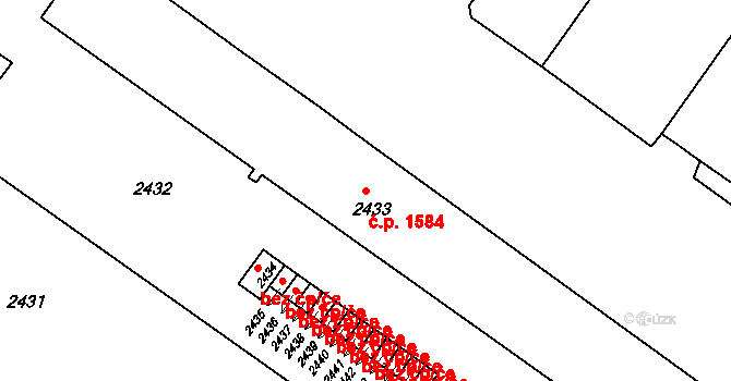 Vsetín 1584 na parcele st. 2433 v KÚ Vsetín, Katastrální mapa