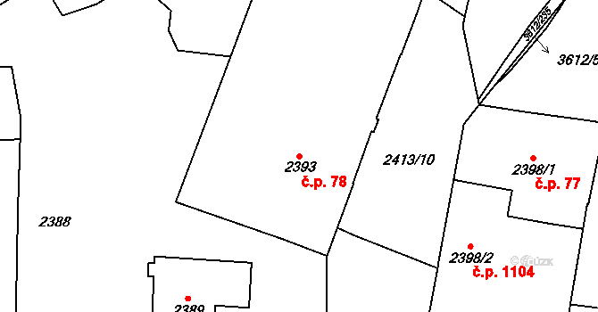 Řečkovice 78, Brno na parcele st. 2393 v KÚ Řečkovice, Katastrální mapa