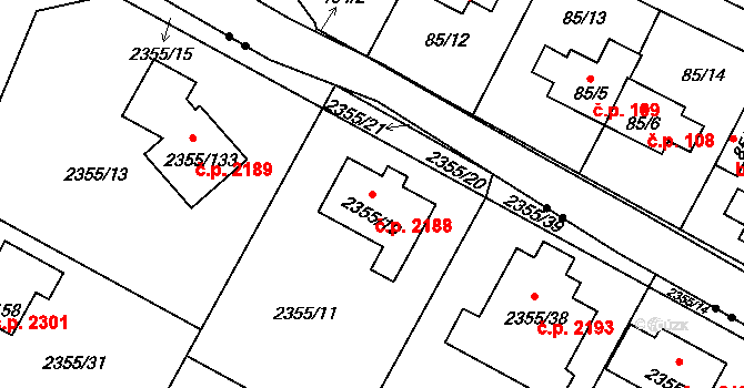 Předměstí 2188, Litoměřice na parcele st. 2355/19 v KÚ Litoměřice, Katastrální mapa
