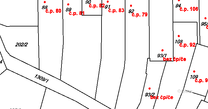Krpy 83, Kropáčova Vrutice na parcele st. 91 v KÚ Krpy, Katastrální mapa