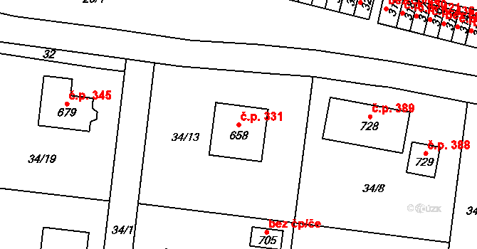 Maršov 331, Krupka na parcele st. 658 v KÚ Maršov u Krupky, Katastrální mapa