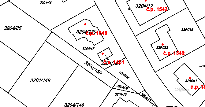 Kuřim 1401 na parcele st. 3204/121 v KÚ Kuřim, Katastrální mapa