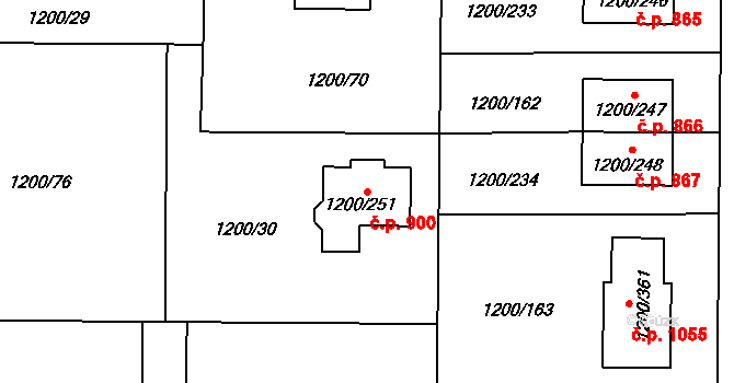 Vejprnice 900 na parcele st. 1200/251 v KÚ Vejprnice, Katastrální mapa