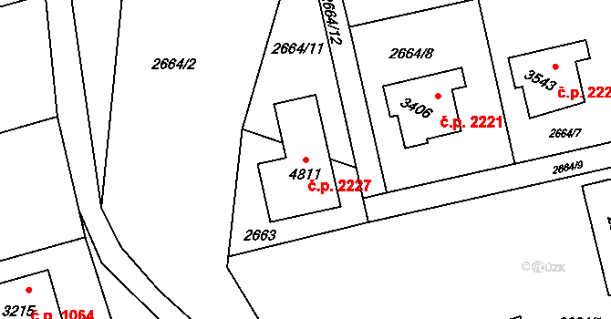 Rožnov pod Radhoštěm 2227 na parcele st. 4811 v KÚ Rožnov pod Radhoštěm, Katastrální mapa