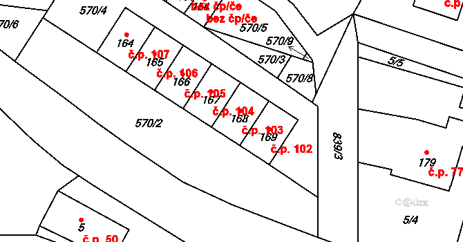 Úbislavice 103 na parcele st. 168 v KÚ Úbislavice, Katastrální mapa