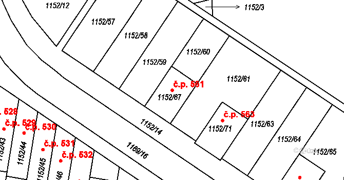 Plumlov 561 na parcele st. 1152/67 v KÚ Plumlov, Katastrální mapa