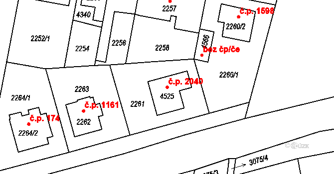Čelákovice 2040 na parcele st. 4525 v KÚ Čelákovice, Katastrální mapa