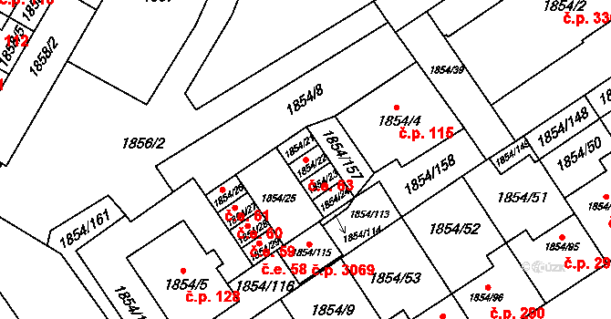 Křečkovice 63, Vyškov na parcele st. 1854/22 v KÚ Vyškov, Katastrální mapa