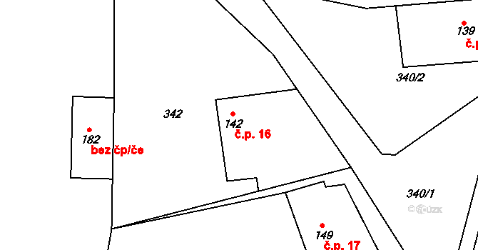 Šlapánov 16, Zvěstov na parcele st. 142 v KÚ Zvěstov, Katastrální mapa