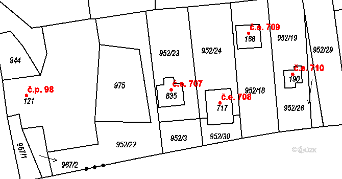 Podhrad 707, Cheb na parcele st. 835 v KÚ Podhrad, Katastrální mapa