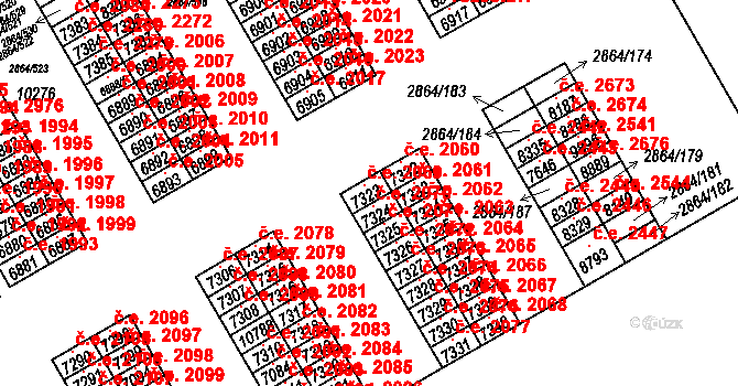 Hodonín 2069 na parcele st. 7323 v KÚ Hodonín, Katastrální mapa