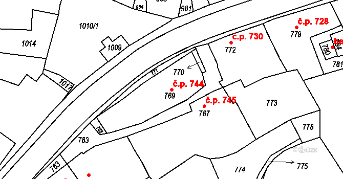 Brumov 744, Brumov-Bylnice na parcele st. 769 v KÚ Brumov, Katastrální mapa