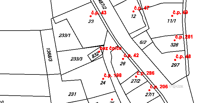 Libáň 39805433 na parcele st. 832 v KÚ Libáň, Katastrální mapa