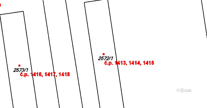 Otrokovice 1413,1414,1415 na parcele st. 2572/1 v KÚ Otrokovice, Katastrální mapa