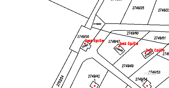 Teplice 45104433 na parcele st. 2749/3 v KÚ Teplice, Katastrální mapa