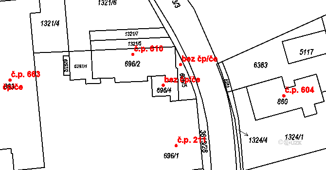 Rožnov pod Radhoštěm 45648433 na parcele st. 696/4 v KÚ Rožnov pod Radhoštěm, Katastrální mapa