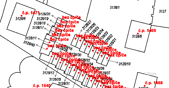 Praha 46765433 na parcele st. 3128/25 v KÚ Dejvice, Katastrální mapa