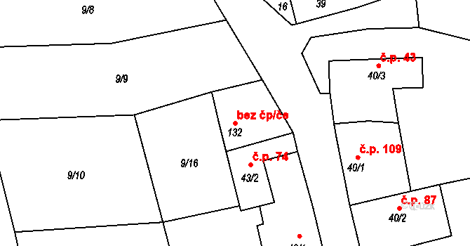 Čestice 47025433 na parcele st. 132 v KÚ Čestice, Katastrální mapa