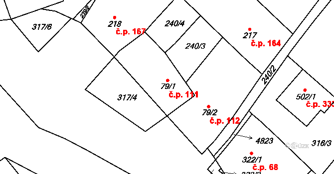 Suchá Loz 111 na parcele st. 79/1 v KÚ Suchá Loz, Katastrální mapa
