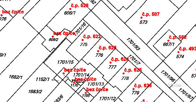 Boršice 623 na parcele st. 776 v KÚ Boršice u Buchlovic, Katastrální mapa