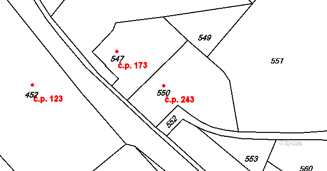 Žulová 243 na parcele st. 550 v KÚ Žulová, Katastrální mapa