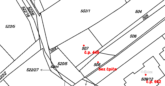 Chrást 445 na parcele st. 507 v KÚ Chrást u Plzně, Katastrální mapa