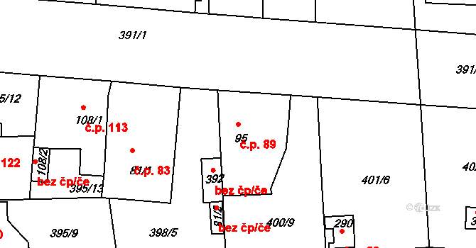 Mlékojedy 89, Neratovice na parcele st. 95 v KÚ Mlékojedy u Neratovic, Katastrální mapa