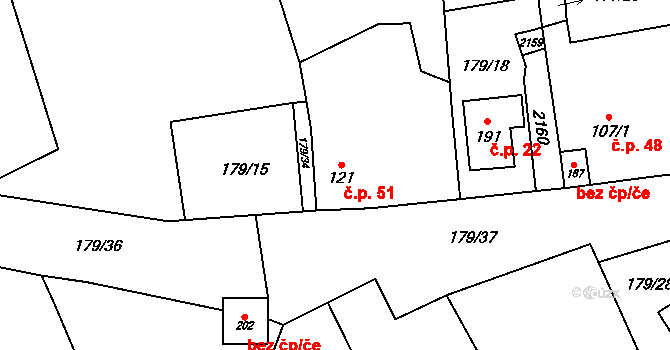 Otov 51 na parcele st. 121 v KÚ Otov u Nového Kramolína, Katastrální mapa