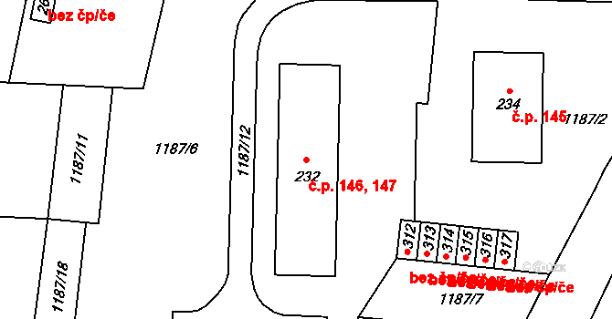 Žinkovy 146,147 na parcele st. 232 v KÚ Žinkovy, Katastrální mapa